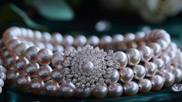 AI generated Precious pearls and diamonds arranged in a celestial pattern, exuding celestial elegance. photo