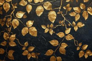 AI generated Opulent gold leaf patterns on a midnight black canvas, exuding elegance and extravagance. photo