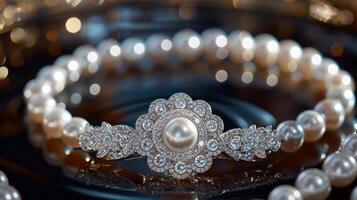 AI generated Precious pearls and diamonds arranged in a celestial pattern, exuding celestial elegance. photo