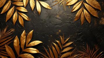 AI generated Opulent gold leaf patterns on a midnight black canvas, exuding elegance and extravagance. photo