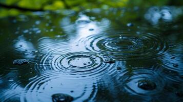 AI generated Raindrop ripples in puddles, reflecting the azure sky, heralding a refreshing spring shower. photo
