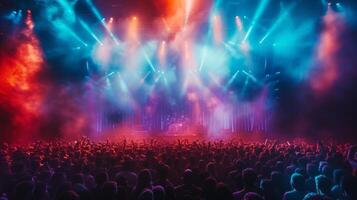 AI generated A concert stage with pulsating lights and a sea of ecstatic fans, capturing live music's energy. photo