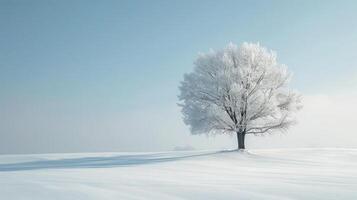 ai generado un sereno, Nevado paisaje con prístino blanco extensiones, ejemplificando minimalista pureza en invierno. foto