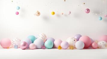 AI generated A contemporary Easter party backdrop with a subtle, pastel-hued pattern on a crisp white canvas photo