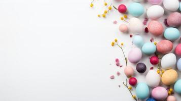 AI generated A contemporary Easter party backdrop with a subtle, pastel-hued pattern on a crisp white canvas photo