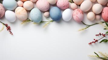 AI generated A contemporary Easter party backdrop with a subtle, pastel-hued pattern on a crisp white canvas photo