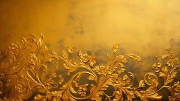 AI generated A lavish golden wallpaper adorned with intricate filigree, exuding opulence and sophistication. photo