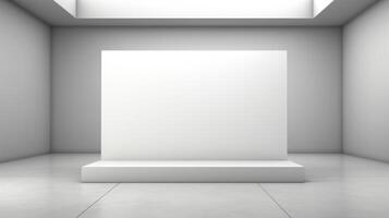 AI generated A minimalist podium in a contemporary art gallery with a pristine white backdrop. photo