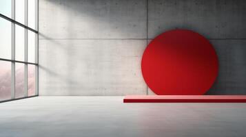AI generated A minimalist podium in a contemporary art museum with a striking abstract artwork backdrop. photo