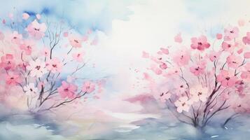 AI generated A pastel watercolor wash, evoking the gentle arrival of spring with soft, blurred hues. photo