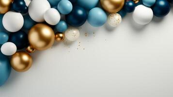 AI generated abstract minimalist background with blue and gold balloons frame. photo