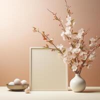 AI generated An elegant Easter photo backdrop with a minimalistic frame and soft, pastel hues.