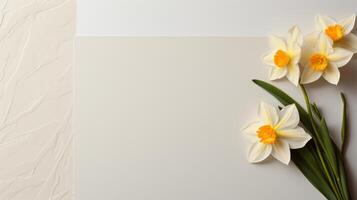 AI generated An understated Easter place card design showcasing an embossed daffodil on ivory cardstock. photo