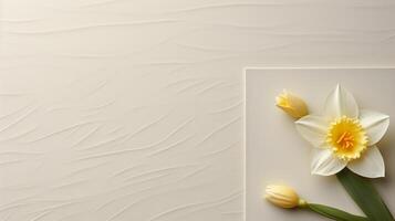 AI generated An understated Easter place card design showcasing an embossed daffodil on ivory cardstock. photo