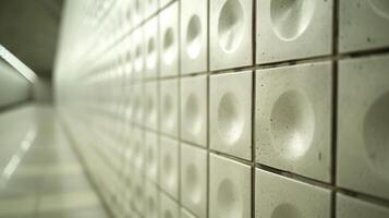 AI generated A close-up of a subway station's textured tiles, showcasing the tactile essence of urban transit photo