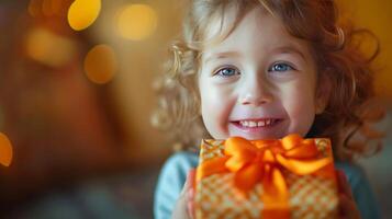 AI generated A child opening a birthday present, the excitement evident in their expression photo