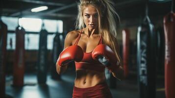 AI generated A determined athlete practicing kickboxing techniques, improving coordination and endurance photo