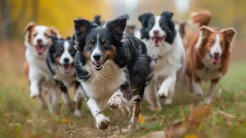 AI generated A Border Collie herding a group of friends, showcasing intelligence and agility photo