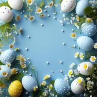 AI generated A delightful Easter background surrounded by a clean and stylish egg-shaped border photo