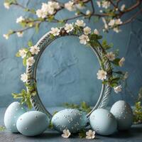 AI generated A festive backdrop for your Easter memories, enclosed within an egg-shaped frame photo