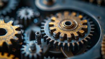 AI generated A close-up of gears and cogs, symbolizing the seamless machinery of innovation photo