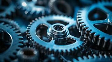 AI generated A close-up of gears and cogs, symbolizing the seamless machinery of innovation photo