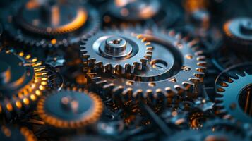 AI generated A close-up of gears and cogs, symbolizing the seamless machinery of innovation photo