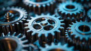 AI generated A close-up of gears and cogs, symbolizing the seamless machinery of innovation photo
