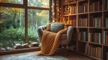 AI generated A cozy reading nook, where a person loses themselves in a good book photo