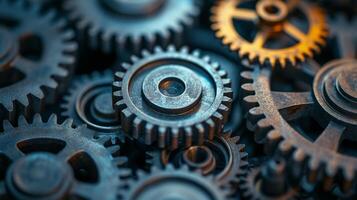 AI generated A close-up of gears and cogs, symbolizing the seamless machinery of innovation photo