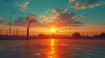 ai generado un baloncesto Corte a atardecer, dónde Atletas persecución su Sueños foto