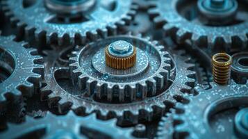 AI generated A close-up of gears and cogs, symbolizing the seamless machinery of innovation photo