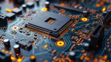 AI generated A close-up of a motherboard's intricate layout, an ode to technological complexity photo