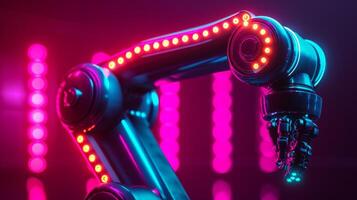 AI generated A neon-lit robot arm, symbolizing the marriage of machinery and aesthetics photo