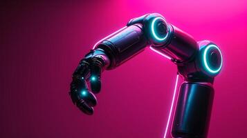 AI generated A neon-lit robot arm, symbolizing the marriage of machinery and aesthetics photo