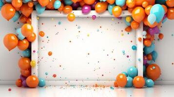 AI generated A playful celebration setup with a sleek frame, vibrant balloons, and a touch of confetti photo