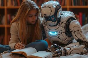 AI generated A robotic tutor helping a student with homework, making education accessible and engaging photo