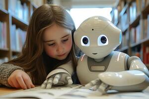 AI generated A robotic tutor helping a student with homework, making education accessible and engaging photo