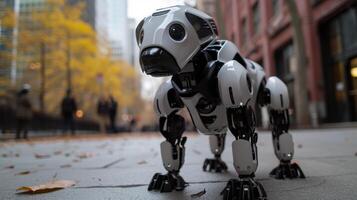 AI generated A robotic dog assisting a visually impaired person to navigate city streets with confidence photo