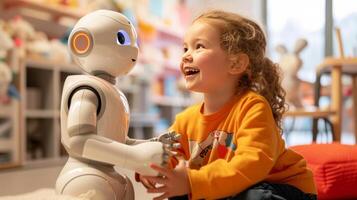 AI generated A robot helping a child with disabilities engage in creative activities, promoting learning and joy photo
