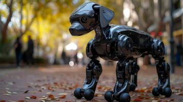 AI generated A robotic dog assisting a visually impaired person to navigate city streets with confidence photo