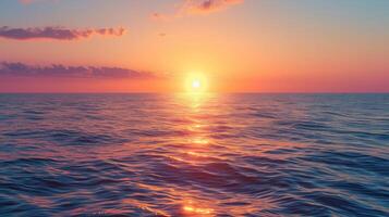 AI generated A tranquil seascape with a setting sun, evoking the calmness of love's embrace photo