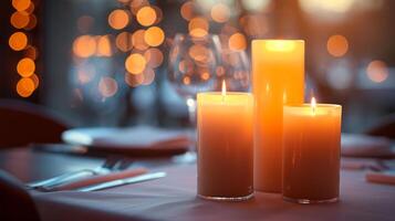 AI generated A soft-focus background with blurred lights, conveying the enchantment of a candlelit dinner photo