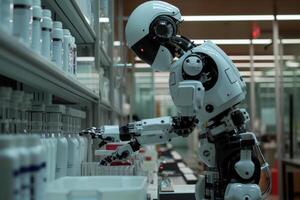 AI generated A robotic assistant aiding a scientist in a high-tech laboratory, advancing research and discovery photo