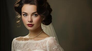 AI generated A vintage-inspired portrait of the bride, exuding classic beauty and timeless sophistication photo