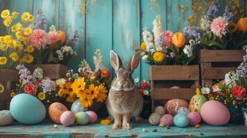 AI generated A whimsical Easter photo booth with props and costumes for lighthearted holiday snapshots