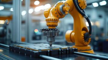 AI generated An industrial robotic arm in motion, symbolizing the fusion of art and engineering photo