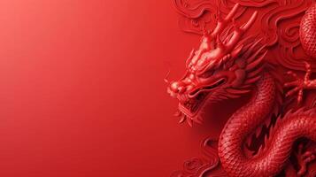AI generated Beautiful red minimalistic background with Chinese red dragon on the right photo