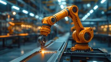 AI generated An industrial robotic arm in motion, symbolizing the fusion of art and engineering photo