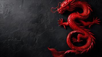 AI generated Beautiful black minimalistic background with red Chinese red dragon on the right photo